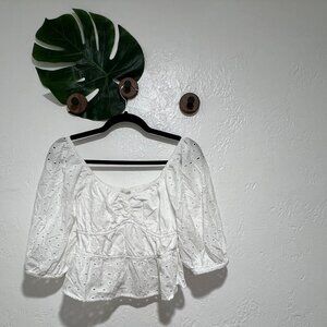 A New Day  I  White Puff Sleeve Eyelit Top  I  Small